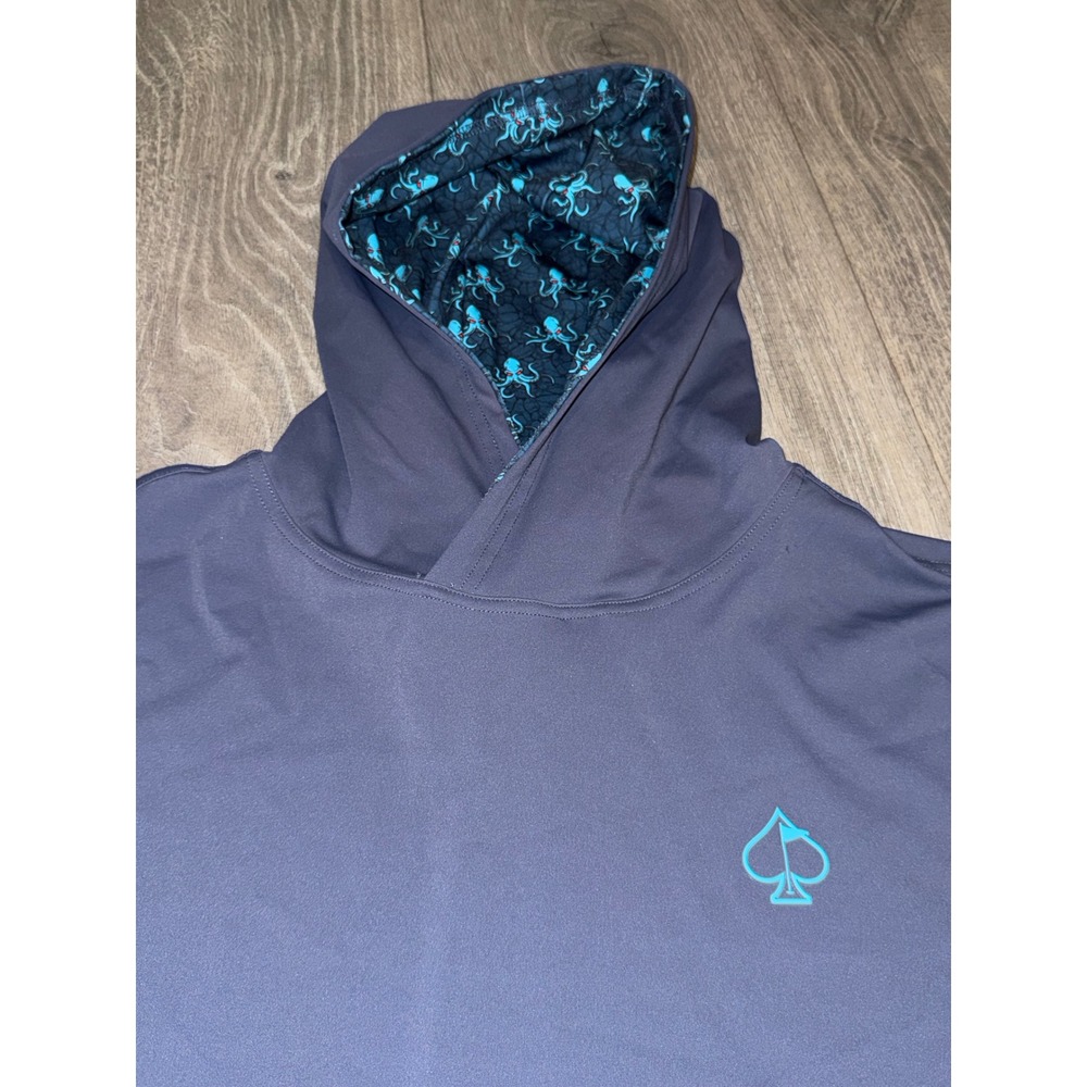Pins & Aces Mens XXL Gray Performance Golf Hoodie kracken Print Hood Lining Logo